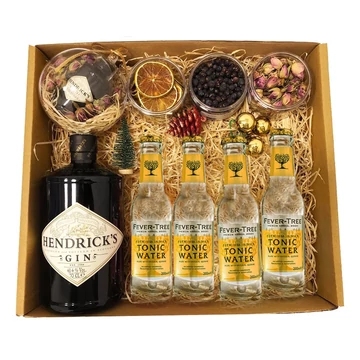 Karácsonyi Delux Hendricks Gin Tonik Szett Ginfűszerrel és Hendricks perzsa rózsás gömbbel
