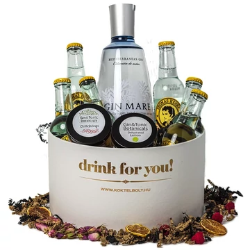 Drink For You feliratos Gin Mare Gin Tonik Ajándék csomag fehér díszdobozban