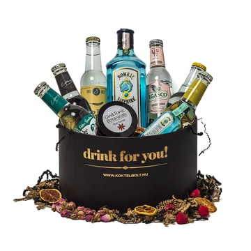 Drink For You feliratos Bombay Gin Tonik Ajándék csomag fekete díszdobozban