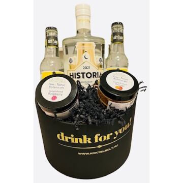 Historia gin tonik ajándékcsomag fekete kis kerek díszdobozban