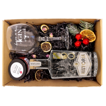Karácsonyi Historia gin ajándékcsomag pohárral és fűszerrel