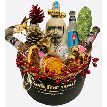 Karácsonyi Knut Hansen gin tonik ajándékcsomag kerek fekete díszdobozban