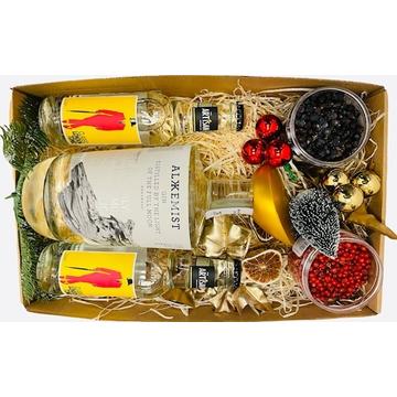 Karácsonyi Alkkemist gin ajándékcsomag feliratos díszdobozban