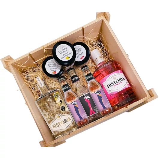 Historia Dry és Pink Gin szett faládában 0,7L