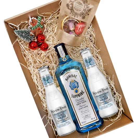 Karácsonyi Bombay gin tonik csomag karton díszdobozban