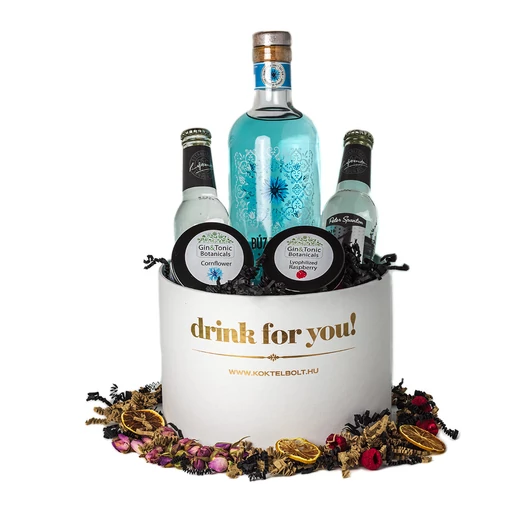 Drink For You feliratos Búzavirág Gin Tonik Ajándék csomag fehér díszdobozban