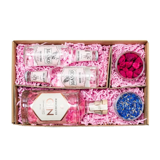 Manchester Pink Gin Tonik szett Díszdobozban Ginfűszerrel