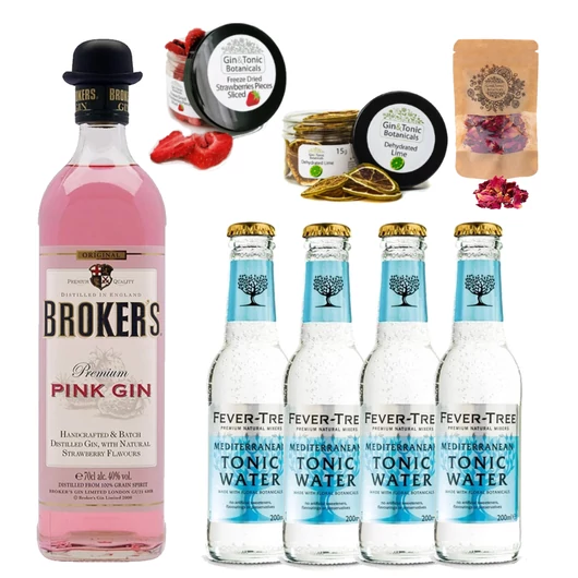 Brokers Pink Gin Tonik szett ajándék ginfűszerrel	