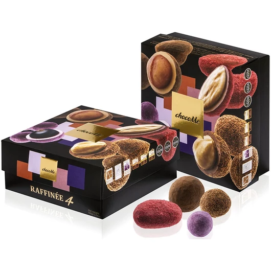chocoMe Tej-, fehér-, szőke- és ruby csokoládés drazsé válogatás gyümölccsel és magvakkal (4x40g)