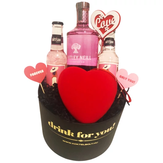 Nőnapi dekorral Pink Grapefruit gin tonik szett kerek díszdobozban